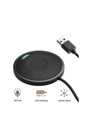 Moveevo U2 Usb Mikrofon - Tüm Yönlü 360 Derece Ses Alıcı, Otomatik Sessiz Mod, Konferans/canlı Yayın/video Arama İçin, Sürücü Gerektirmeyen Siyah
