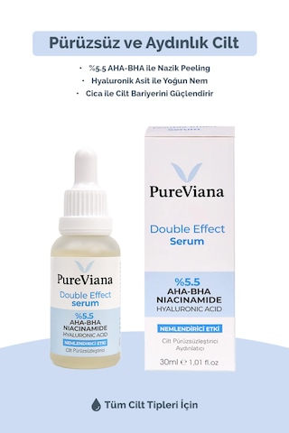 Pureviana Double Effect Serum 30ml Aha-bha + Niacinamide + Hyaluronik Asit Aydınlatıcı, Gözenek Sıkılaştırıcı, Ton Eşitleyici