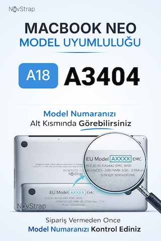 Novstrap Apple Uyumlu Macbook Neo 13 İnç A18 Çip A3404 İle Türkçe Q Klavye Koruyucu Şeffaf Kılıf Şeffaf