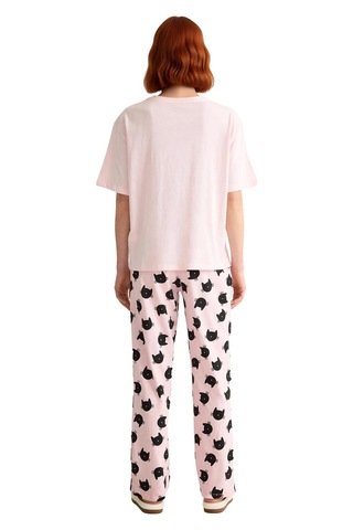 Ersefa Kadın Kedi Baskılı Pamuklu Pijama Takımı Fonksiyonel Dayanıklı Ka Pembe