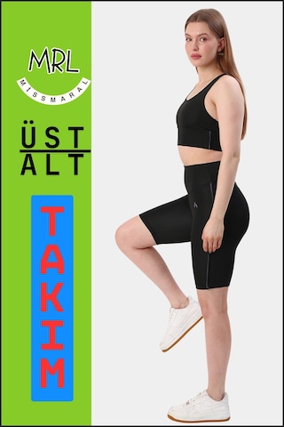 Kadın Siyah Takım Alt-üst Kısa Şort-tayt Ve Pedli Sporcu Büstiyer 2li Set Antrasit Biyeli Elt3043 Siyah Antrasit