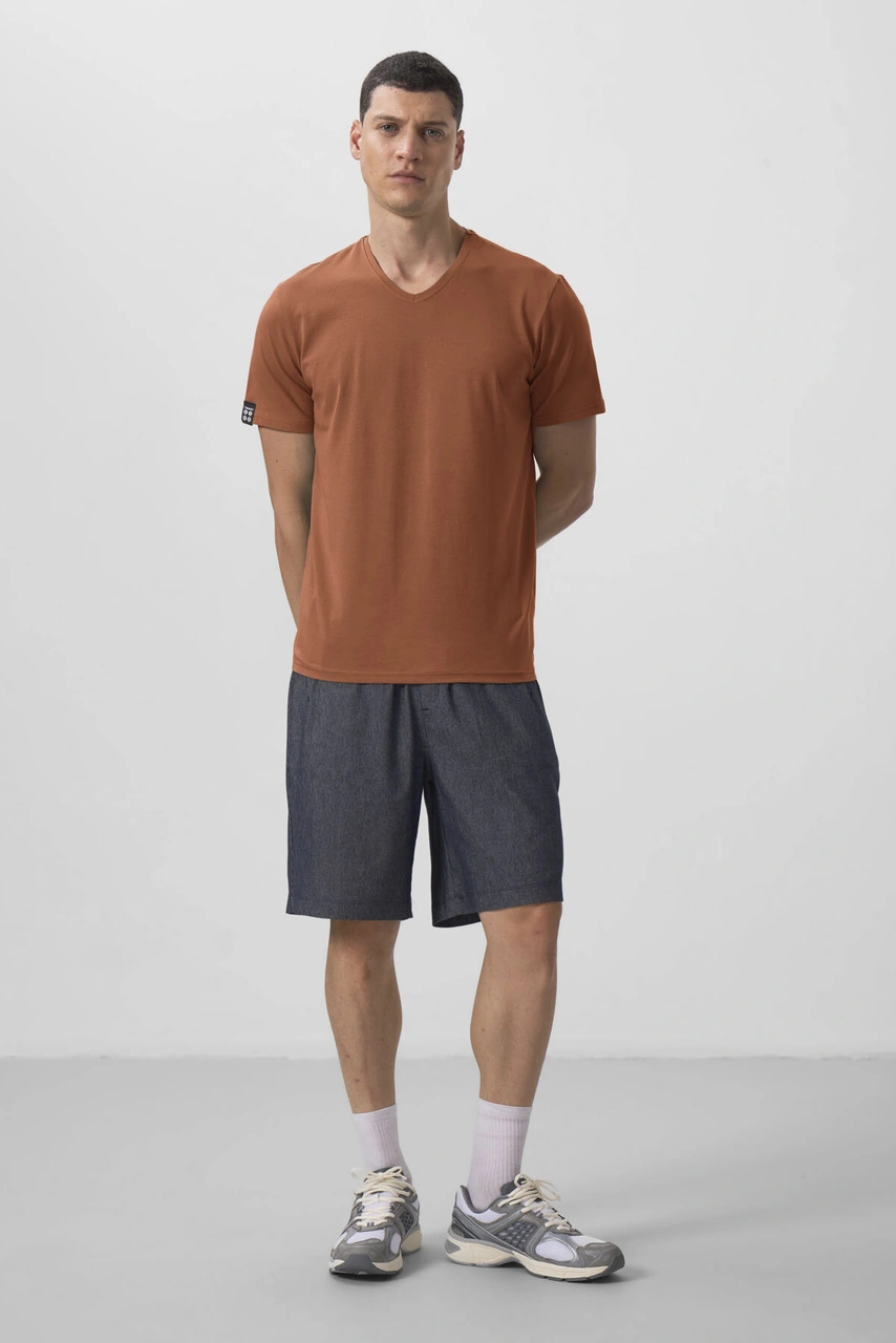 Tarçın Basic Kısa Kol Standart Kalıp V Yaka Erkek T-shirt - 87912 Tarçın