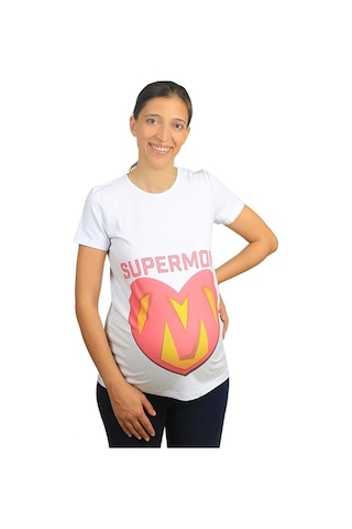Mummy's Baby Hamile Tişört Super Mom Beyaz 8676