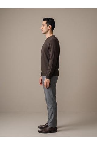 Maccali Erkek Kahve Selanik Bisiklet Yaka Sweatshirt