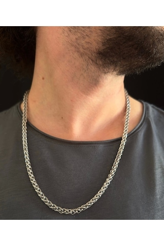 Burgu Model Çelik Zincir Kolye Karma Serisi Gümüş