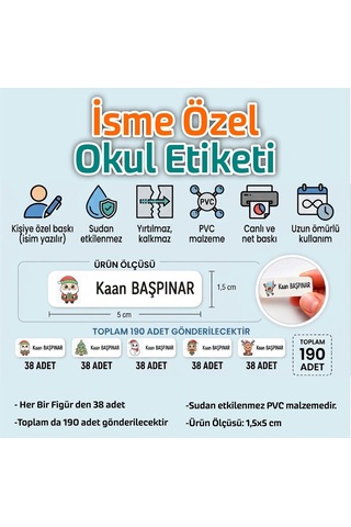 Kapbirhediye Okul Etiketi Isme Özel Kalem Defter Etiketi Yılbaşı Temalı 190 Adet Çok Renkli
