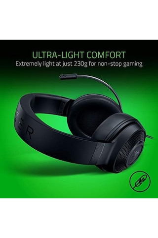 Razer Kraken X Lite - Ultra Hafif Oyun Kulaklığı Surround Ses - Hafif Alüminyum Çerçeve - Bükülebilir Kardioid Mikrofon - Pc, Ps4, Ps5, Switch, Xbox Serisi, Mobil - Siyah