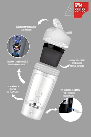 Stevig 4 Gym Şarj Edilebilir Elektrikli Protein Shaker 650 Ml White St-226 Beyaz