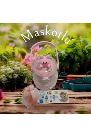 Relaxion, Maskotlu, Hediyeli, Boyun Askılıklı, İthal Lüx Pembe Matara/suluk 1100 Ml 450 Açık Pembe