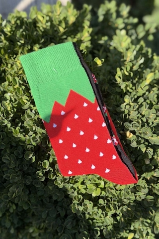 Lousocks Unisex Sağlı Sollu Çilek Desenli Soket Çorap Kırmızı Lousocks Unisex Sağlı Sollu Çilek Desenli Soket Çorap Kırmızı