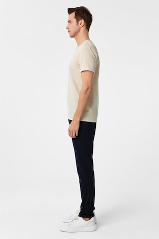Süvari Ekru Slim Fit Armürlü Bisiklet Yaka Tişört-37260 Ekru