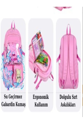 Trg Pembe Roxyy Stiitch Kore Kawaaii Okul Çantası Seti Sırt Çantası + Beslenme Çantası + Kalemlik