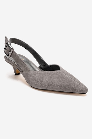 Luvishoes Dıorıs Gri Süet Hakiki Deri Kadın Kısa Topuklu Ayakkabı