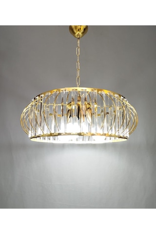 Şık Metal Camlı Büyük Boy Avize Gold