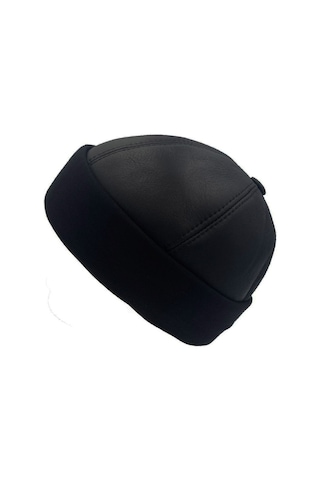 Deri Siyah Içi Kürklü Bere