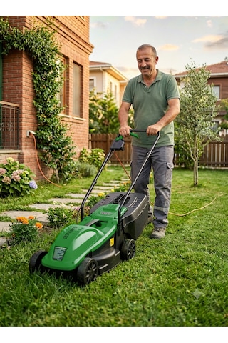 Steiner 1200w Elektrikli Bakır Sargılı Tekerlekli Çim Biçme Makinesi Yeşil 30 Litre Toplama Torbalı