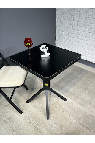 Zeren Kare Siyah Balkon Masası Mutfak Yemek Masası 60 Cm