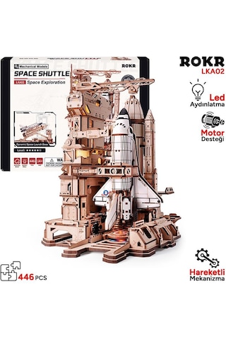 Rokr Lka02 Uzay Mekiği Space Shuttle Dıy Minyatür Maket Model Seti Ahşap 3d Wooden Puzzle 3d Model Kit Detaylı Dekoratif Hobi Seti Ahşap Maket