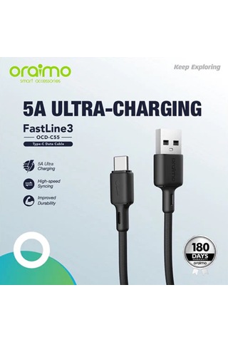 Jeemson Oraimo Type-c Veri Kablosu 5v 5a 1m Siyah Hızlı Şarj Ve Veri Transferi