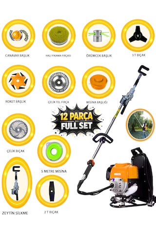 Eısenn Ezt 6000 Pro 12 Parça Full Set Sırt Tipi Zeytin Silkeme Hasat Toplama Tırpan Motoru