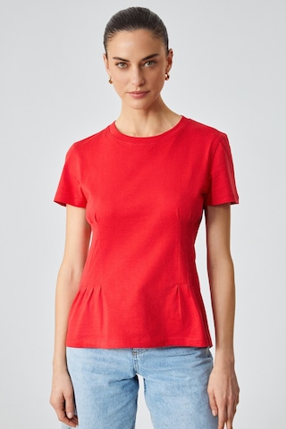 Grimelange JESSIA  Kadın Korse Detaylı %100 Organik Pamuk Bisiklet Yaka Kırmızı T-Shirt