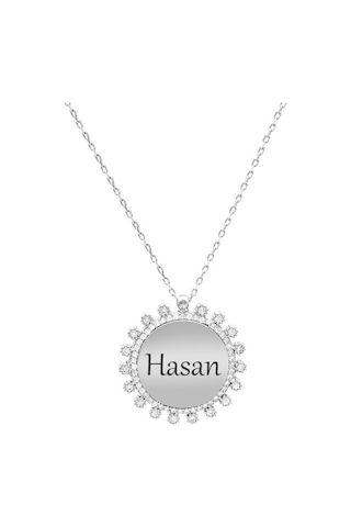 Tesbihane Zirkon Taşlı Güneş Tasarım Silver Renk Kişiye Özel İsim/harf Yazılı 925 Ayar Gümüş Kadın Kolye
