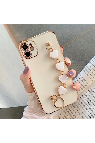 Ally Apple iPhone Uyumlu 12 6.1inç Kılıf Kalp Bileklik Tutuculu Lüx Silikon Askılı Kılıf- 5775 Mor