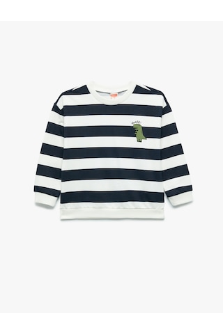 Koton Uzun Kollu Bisiklet Yaka Şardonlu Pamuklu Çizgili Sweatshirt Lacivert Çizgili 7wmb10019tk