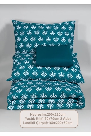 Koyu Turkuaz Batik Desenli Nevresim Takımı Çift Kişilik Koyu Mavi