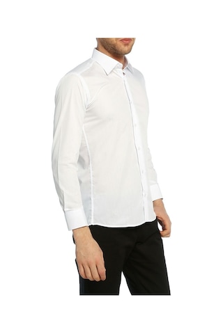 Beyaz Slim Fit Uzun Kol Düz Renk Erkek Gömlek // 151-1 Beyaz