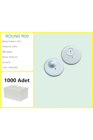Round R50 Plastik Alarm Etiketi Rf Radyo Frekans 1000'li Koli