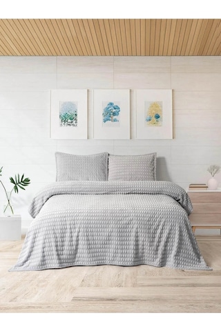 Merinos Modern Line Twist 3 Parça Çift Kişilik Battaniye Seti - G Gri