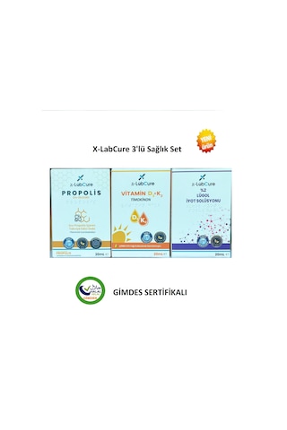 X-Labcure D3 K2 Vitamin + Lügol İyot Solüsyonu + Propolis Damla 3 x 20 ML