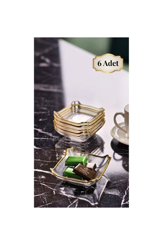 Gold Detaylı Kare Cam Mini Çerezlik-sosluk Takımı 6'lı Şeffaf