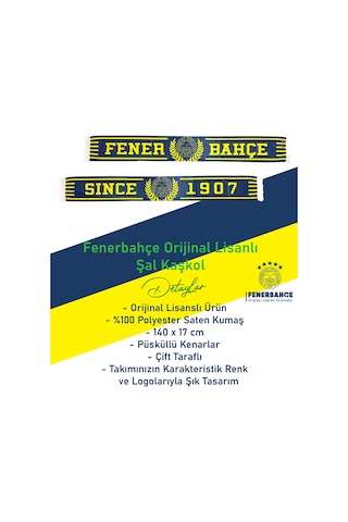 Fenerbahçe Lisanslı Since 1907 Fenerbahçe Saten Şal Atkı Lacivert - Sarı