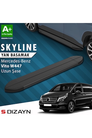 S-dizayn Mercedes Vito W447 Uzun Şase Skyline Siyah Yan Basamak 253 Cm 2014 Üzeri A+ Kalite
