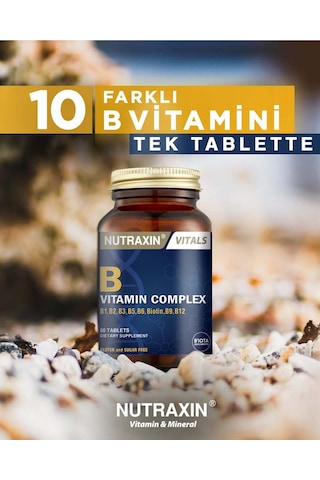 Nutraxin B Complex Vitamin 60 Tablet - B1, B2, B3, B5, B6, B12, Folik Asit, Biotin, Kolin, İnositol