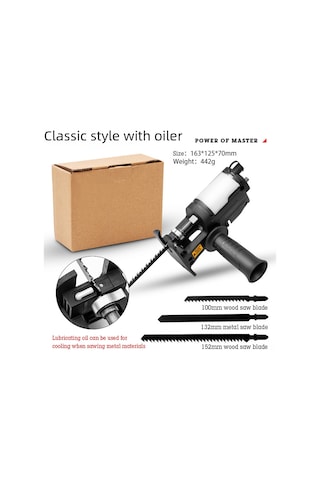 Maiyame Ev Ve Ahşap İşleri İçin Taşınabilir Akülü Matkap Dönüştürücü Gergedan Testere, 3 Bıçak Ve Anahtar İle Siyah Klasik Model Yağ Potu Dahil