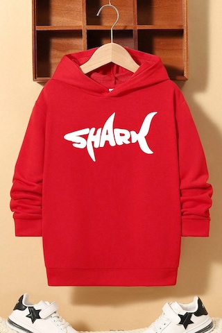 Çocuk Shark Baskılı Sweatshirt Kırmızı Siyah