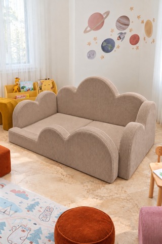 Funbed Junior Bulut Tasarımlı Çocuk Yatağı, Karyola Ve Oyun Matı Seti Bej - 938609351