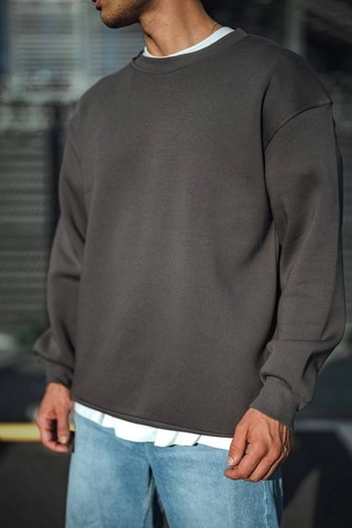 Barlashive Erkek Bisiklet Yaka 3 İplik Pamuklu Basic Sweatshirt - Antrasit Çok Renkli
