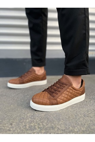 Aymood Jy166 Prestige Bağcıklı Cilt Kapitone Desenli Erkek Günlük Sneaker Ayakkabı Cbt - Taba