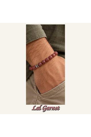 Lal Garnet Taşı Bileklik 8 Mm, Unisex, Elastik Çok Renkli
