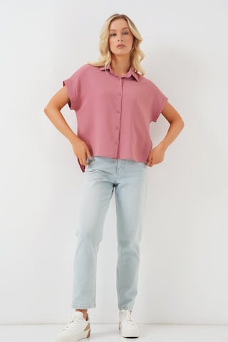 Gülsüm Aydın Oversize Kısa Kol Gömlek 20322 - Pembe Pembe