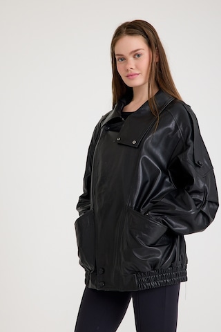 Oversize Bayan Deri Ceket Vb-20-bk-2847-24116 Siyah