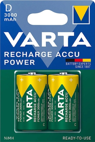 Varta 1.2 Volt - 3000 Mah Ni-mh Büyük D Boy Şarjlı Pil 2'li Paket
