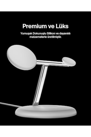 3'ü 1 Arada Manyetik Magsafe Uyumlu Qi2 15w Kablosuz Şarj Standı, İphone 16, 15, 14 Ve 13 Serisi, Airpods, Apple Watch Vb. İçin Hızlı Şarj Özellikli İphone Şarj Cihazı Psu Dahil - Siyah