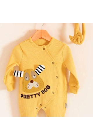 Candar 3-18 Ay Kız Bebek Tulumu Pretty Dog Nakış Bandanalı Sarı Sarı