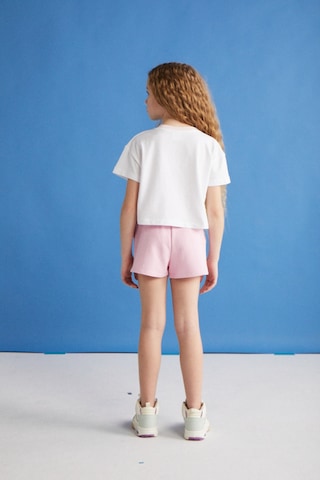 Grimelange BITTEN-GRM24024 100% pamuk baskılı ve kontrast renk yakalı kısa kollu kız çocuk Pembe T-Shirt