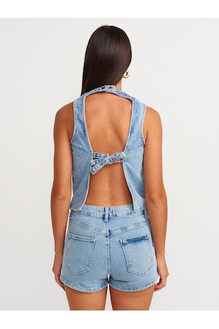 Dilvin Kruvaze Denim Şort Etek Mavi